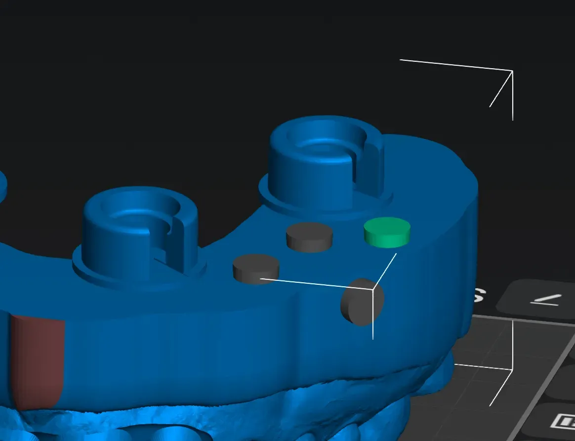 3Shape : le modèle DACOS Omni terminé, creux à l’intérieur, vu depuis le socle