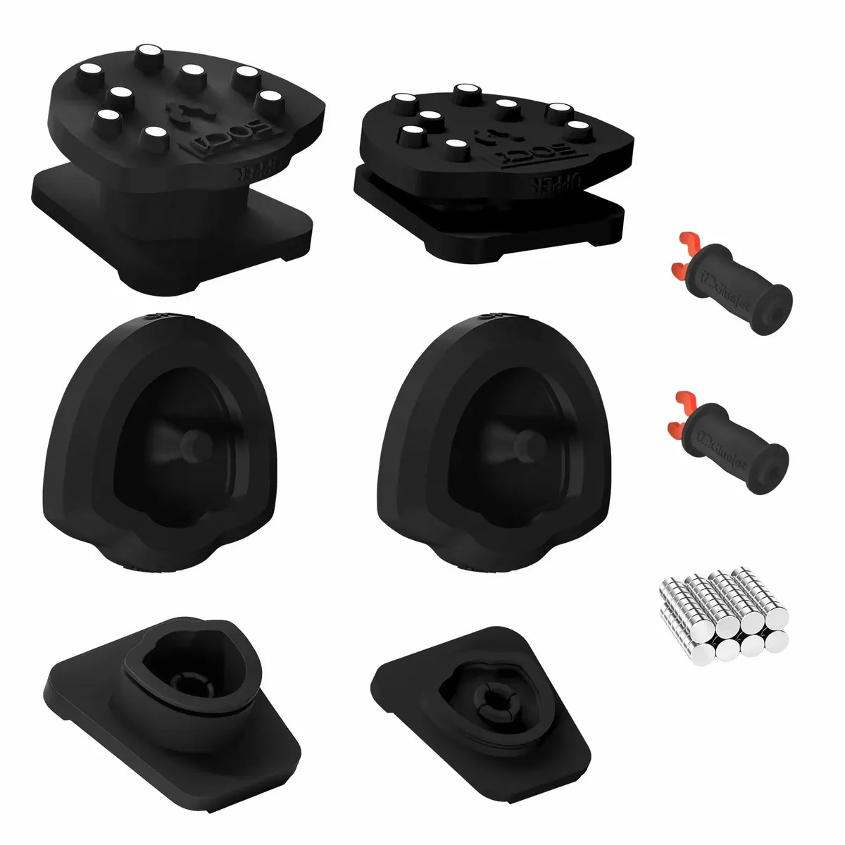 Contenu du kit DACOS Omni Artex disposé à plat : plaques, outils Omni GlueJet et aimants GripMag™ 50